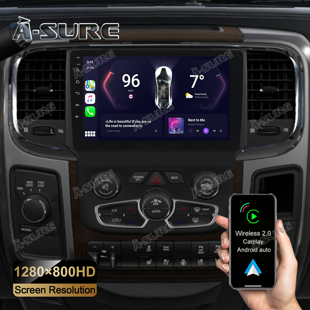 9'' Android 12 CarPlay Car Stereo Radio for Dodge Ram Pickup 2013-2018 with Automatic A/C 2+32GB GPS Navi