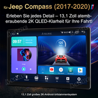 13,1" 8-Kern 4+64GB Android 14 Autoradio für Jeep Compass 2017-2020, 2K IPS Touchscreen Rückfahrkamera kabelloses CarPlay Android Auto GPS-Navigation Bluetooth 5.1 Wi-Fi DSP FM RDS 4G LTE