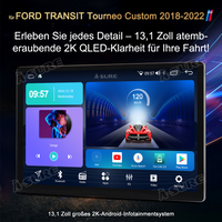 13,1 Zoll 4+64GB Android 14 2-Din Autoradio für Ford Transit Tourneo Custom 2018-2022, 8-Kern 2K IPS Touchscreen Rückfahrkamera kabelloses CarPlay Android Auto GPS-Navigation Bluetooth Wi-Fi DSP FM RDS 4G LTE USB