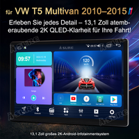 13,1 Zoll 8-Kern 4+64GB Android 14 Autoradio für VW T5 Multivan 2010-2015 Quadratischer OEM-Radioversion, 2K IPS Touchscreen kabelloses CarPlay Android Auto GPS-Navigation Bluetooth Wi-Fi DSP FM RDS 4G LTE Rückfahrkamera
