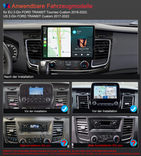13,1 Zoll 4+64GB Android 14 2-Din Autoradio für Ford Transit Tourneo Custom 2018-2022, 8-Kern 2K IPS Touchscreen Rückfahrkamera kabelloses CarPlay Android Auto GPS-Navigation Bluetooth Wi-Fi DSP FM RDS 4G LTE USB