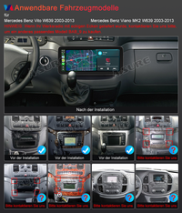 12,3 Zoll 8-Kern 4+64GB Android 14 Autoradio für Mercedes Benz Vito/Viano W639 2003-2013, 2K IPS Touchscreen kabelloses CarPlay Android Auto GPS-Navigation Bluetooth Wi-Fi 4G LTE DSP FM RDS USB Rückfahrkamera