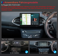 13,1" 8-Kern 4+64GB Android 14 Autoradio für Peugeot 308 ii T9 2013-2021, 2K IPS Touchscreen kabelloses CarPlay Android Auto Rückfahrkamera GPS-Navigation Bluetooth 5.1 Wi-Fi DSP FM RDS 4G LTE