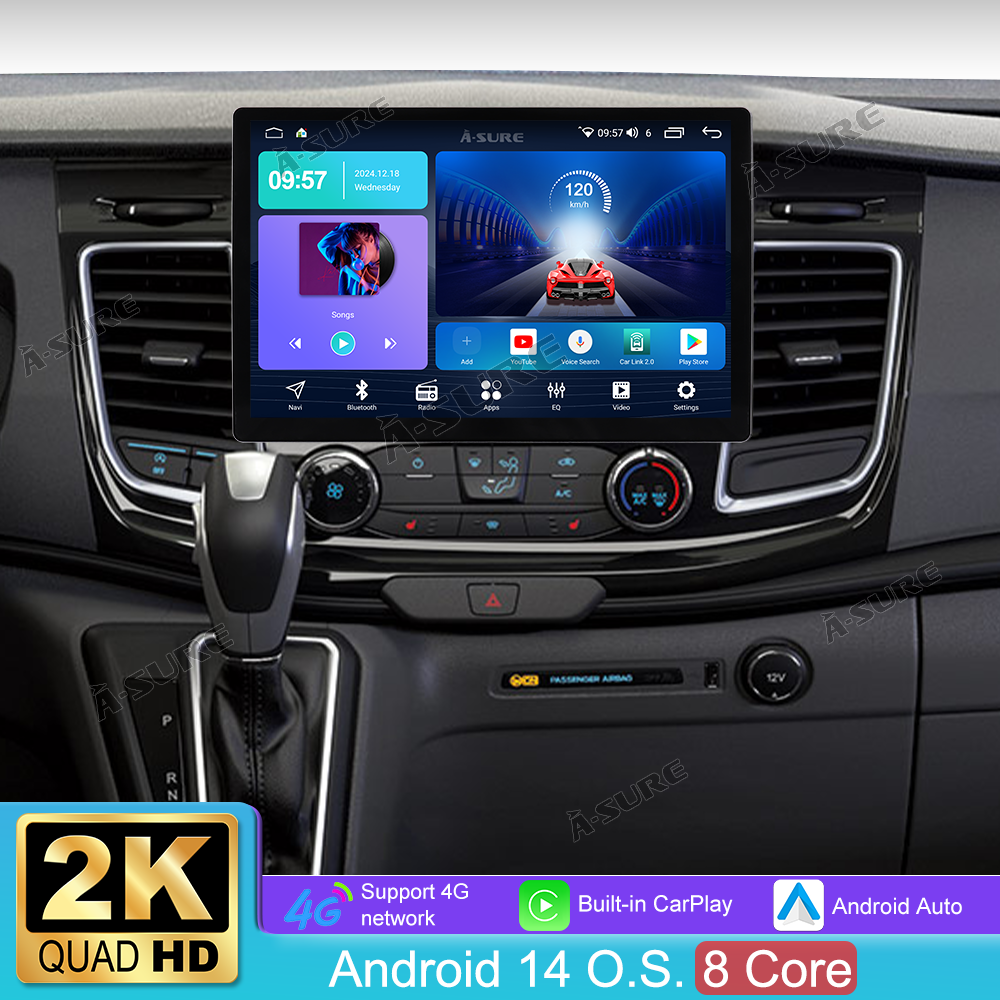 13,1 Zoll 4+64GB Android 14 2-Din Autoradio für Ford Transit Tourneo Custom 2018-2022, 8-Kern 2K IPS Touchscreen Rückfahrkamera kabelloses CarPlay Android Auto GPS-Navigation Bluetooth Wi-Fi DSP FM RDS 4G LTE USB