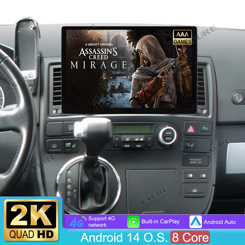 13,1 Zoll 8-Kern 4+64GB Android 14 Autoradio für VW T5 Multivan 2010-2015 Quadratischer OEM-Radioversion, 2K IPS Touchscreen kabelloses CarPlay Android Auto GPS-Navigation Bluetooth Wi-Fi DSP FM RDS 4G LTE Rückfahrkamera