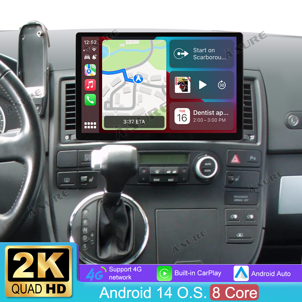 13,1 Zoll 8-Kern 4+64GB Android 14 Autoradio für VW T5 Multivan 2010-2015 Quadratischer OEM-Radioversion, 2K IPS Touchscreen kabelloses CarPlay Android Auto GPS-Navigation Bluetooth Wi-Fi DSP FM RDS 4G LTE