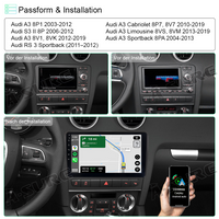 9" 2+32GB Android Autoradio DSP GPS Navi Car Radio with Wireless Carplay Android Auto for Audi A3 S3 RS3 Support DSP Wifi Bluetooth 1280x720P Display USB SWC