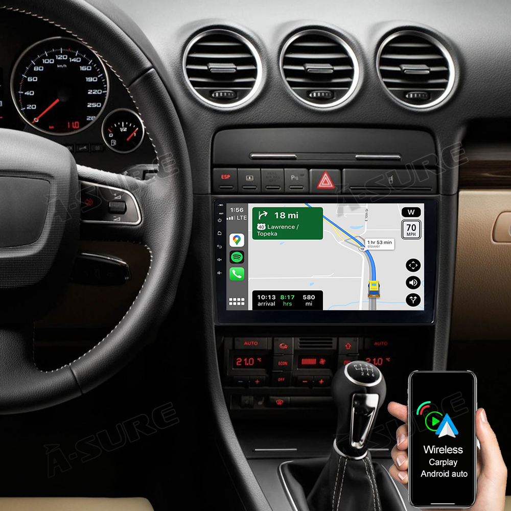 9" 2+32GB Android Autoradio DSP GPS Navi Autoradio mit Wireless Carplay Android Auto für Audi A4 S4 RS4 Unterstützt DSP Wifi Bluetooth 1280x720P Display USB SWC