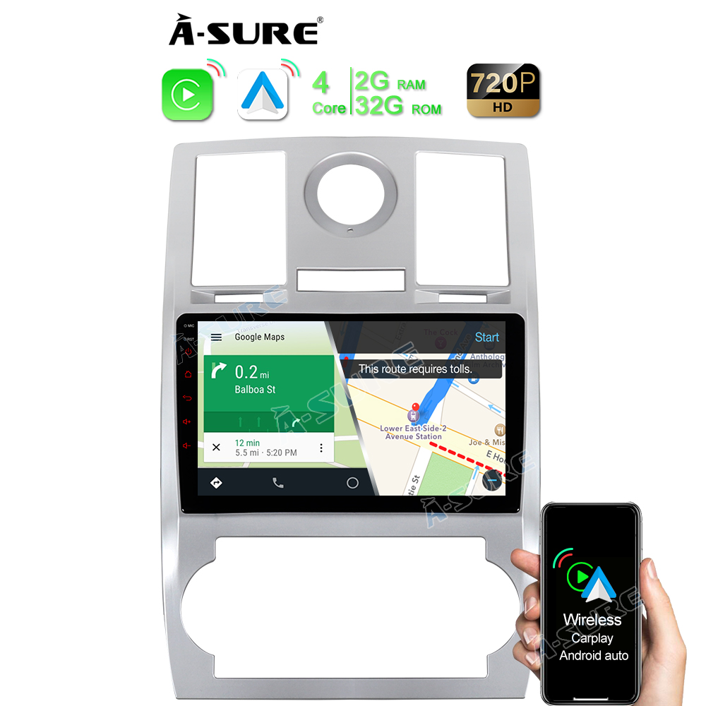 9" Android 2GB RAM+32GB ROM Autoradio Navigation GPS for Chrysler 300 300C 2005-2010 Unterstützt Wireless Carplay Android Auto 1280x720 Pixel Bluetooth DSP Wifi SWC RDS USB