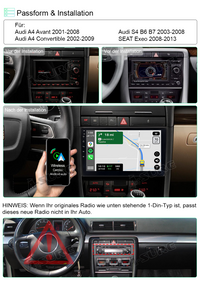 9" 2+32GB Android Autoradio DSP GPS Navi Autoradio mit Wireless Carplay Android Auto für Audi A4 S4 RS4 Unterstützt DSP Wifi Bluetooth 1280x720P Display USB SWC