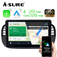 Android Autoradio for Fiat 500 500C 2007-2015 9 Inch Car Stereo with GPS Navigation Wireless Carplay Android Auto Touch Screen Wifi Bluetooth Screen Multimedia Radio SWC 2 + 32GB Black