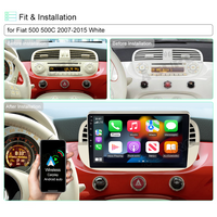 Android Autoradio for Fiat 500 500C 2007-2015 9 Inch Car Stereo with GPS Navigation Wireless Carplay Android Auto Touch Screen Wifi Bluetooth Screen Multimedia Radio SWC 2 + 32GB White