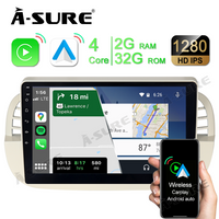Android Autoradio for Fiat 500 500C 2007-2015 9 Inch Car Stereo with GPS Navigation Wireless Carplay Android Auto Touch Screen Wifi Bluetooth Screen Multimedia Radio SWC 2 + 32GB White