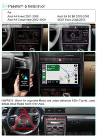 9" Octa-Core 4+64GB Wireless Carplay Android 10 Built-in 4G LTE 1280*720p Autoradio GPS Navi für Audi A4 SEAT Exeo