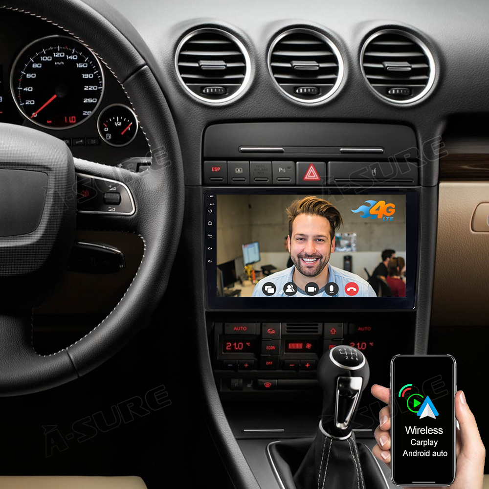 9" Octa-Core 4+64GB Wireless Carplay Android 10 Built-in 4G LTE 1280*720p Autoradio GPS Navi für Audi A4 SEAT Exeo