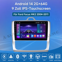 9 Zoll 2+64GB Android 14 Autoradio für Ford Focus MK2 2004-2011, 1280x800 IPS Touchscreen kabelloses CarPlay Android Auto GPS-Navigation Lenkradsteuerung Bluetooth 5.0 Wi-Fi DSP FM RDS USB