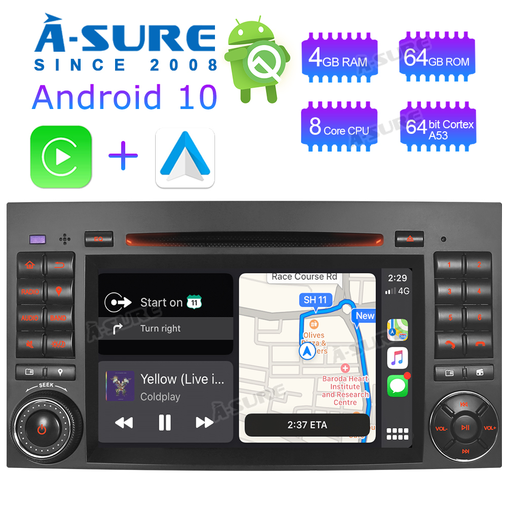 Android 10 Carplay&Android Auto DVD GPS 4G RAM 64GB ROM Autoradio Radio Für Benz A/B W169 W245 VW Crafter
