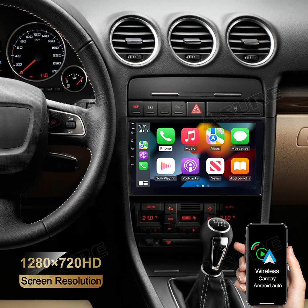 A-Sure 9" Android 11 2GB RAM 32GB ROM GPS Navi Car Radio with Wireless Carplay Android Auto for Audi A4 S4 RS4