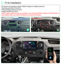 9" 2+32GB Android 13 CarPlay Autoradio für Opel Movano B Renault Master Nissan NV400 2010-2018 GPS Navi Android Auto Bluetooth WIFI USB DSP