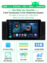 4+64GB Android 13 CarPlay Autoradio 8-Kern Für BMW E53 E53 X5 E39 GPS WIFI BT 4G LTE DSP RDS