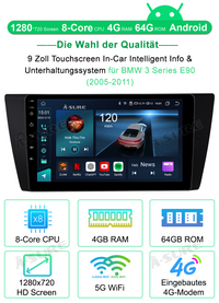 4+64GB Android 13 CarPlay GPS Autoradio für BMW E90 E91 E92 3er 8-Kern 4G-LTE WIFI BT DSP USB