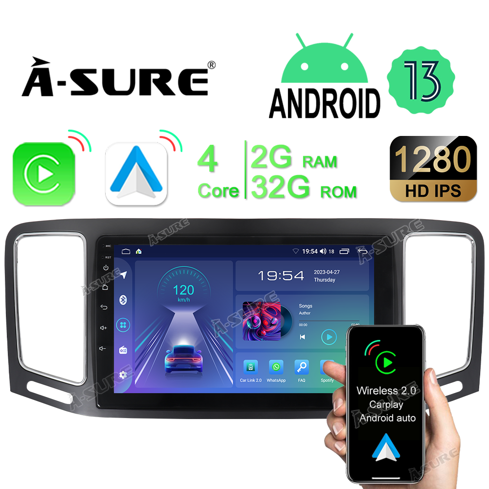2+32GB Android 13 Autoradio für Volkswagen Sharan ll Seat Alhambra MK2 GPS Navi Kabellos CarPlay Android Auto Bluetooth WIFI DSP RDS FM/AM 1280HD