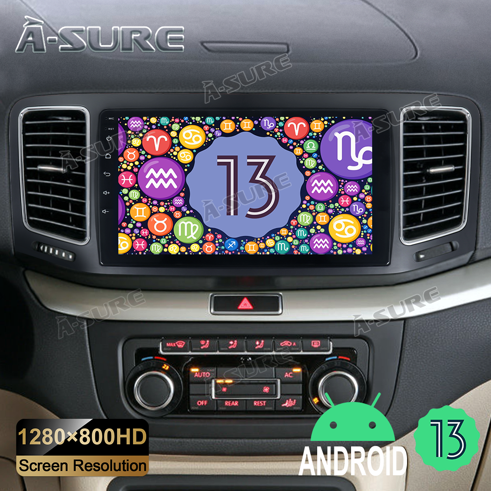 9" 2+32GB Android 13 GPS Navi Autoradio für VW Sharan ll Seat Alhambra MK2 ab 2010 Kabelloses CarPlay Android Auto Bluetooth WIFI DSP RDS 1280HD Touchscreen