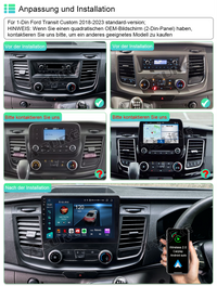 10,1 Zoll 8-Kern 4+64GB Android 14 Autoradio für 1-Din Ford Transit Custom 2018-2023, GPS Navi Kabelloses CarPlay Android Auto Rückfahrkamera DAB 4G LTE Bluetooth Wi-Fi SWC DSP FM RDS USB