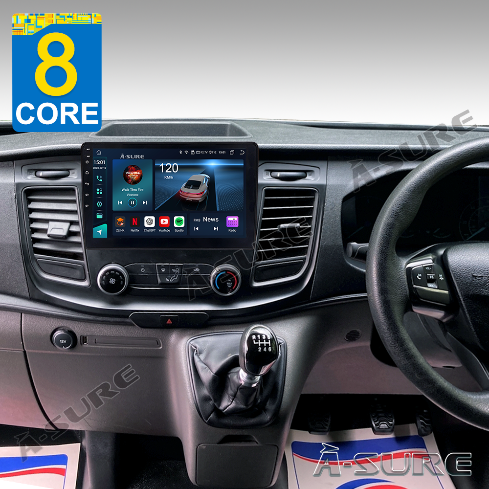 10,1 Zoll 8-Kern 4+64GB Autoradio für 1-Din Ford Transit Custom 2018-2023, Android 14 DAB+ GPS Navi Kabelloses CarPlay Android Auto 4G LTE Bluetooth Wi-Fi SWC DSP FM RDS USB