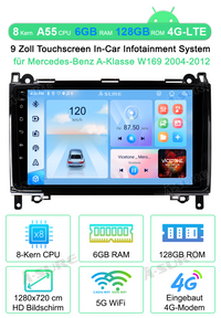 9 Zoll 6+128GB 8-Kern Android 14 Autoradio für Mercedes-Benz A/B-Klasse Viano/Vito/Sprinter W169/639/245, 1280HD IPS Touchscreen kabelloses CarPlay Android Auto 4G LTE GPS-Navigation Bluetooth 5.0 Wi-Fi DSP RDS USB Rückfahrkamera