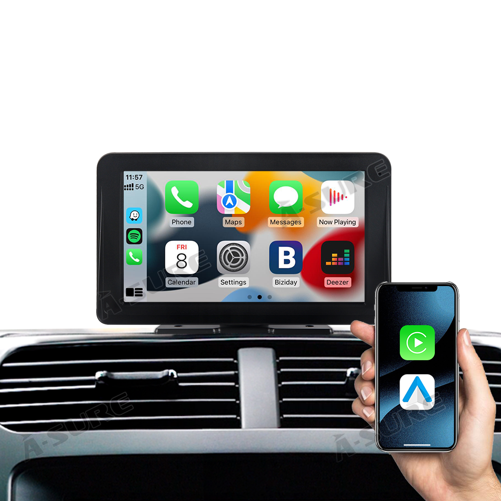 Tragbares Autoradio mit 7-Zoll-IPS-Touchscreen und kabellosem CarPlay und Android Auto für die Armaturenbrettmontage, universeller Multimedia-Player für Auto, LKW, SUV, Wohnmobil usw.