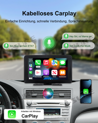 Tragbares Autoradio mit 7-Zoll-IPS-Touchscreen und kabellosem CarPlay und Android Auto für die Armaturenbrettmontage, universeller Multimedia-Player für Auto, LKW, SUV, Wohnmobil usw.