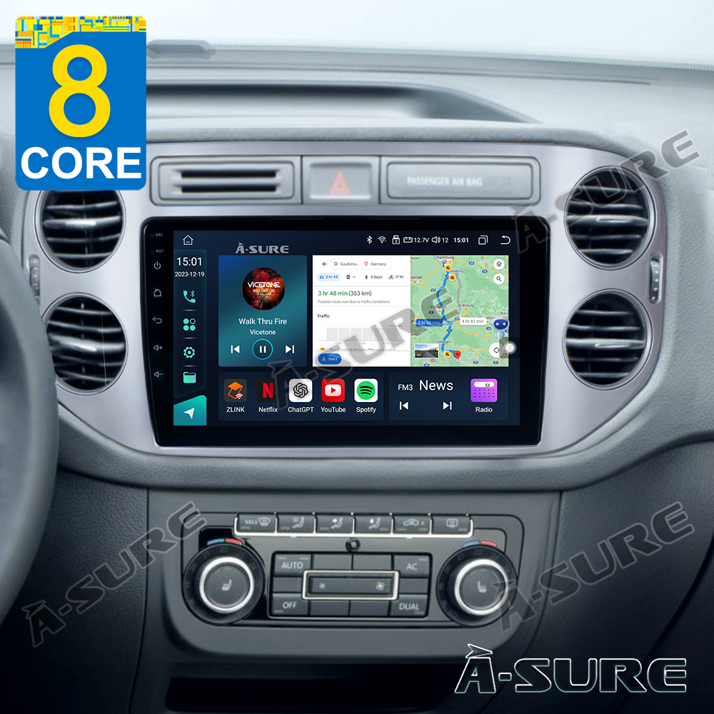 8 Kerne 4+64GB Android 14 CarPlay GPS Autoradio Für VW Tiguan 5N Golf Plus Unterstützung 4G LTE Bluetooth WiFi DAB+ USB DSP FM RDS Rückfahrkamera Lenkradsteuerung