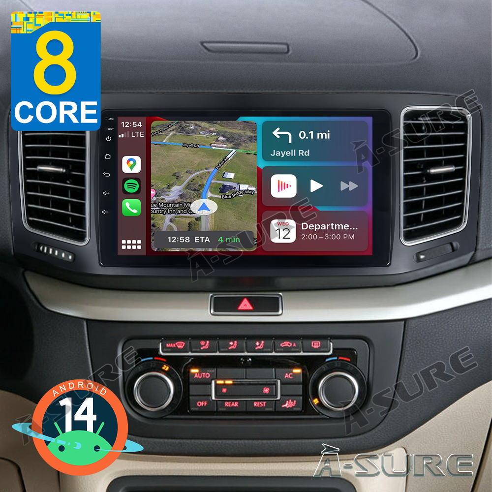 8-core 4+64GB Android 14 GPS Navi Car Radio for VW Sharan ll Seat Alhambra MK2 (from 2010) Wireless CarPlay Android Auto 4G LTE Bluetooth WIFI DSP RDS 1280HD