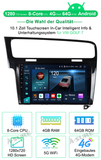 4+64GB Android 13 Autoradio Octa-Core Navi für VW Golf 7 Golf yl Schwarz 4G LTE WIFI ChatGPT DSP