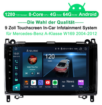 9 Zoll 4+64GB 8-Kern Android 14 Autoradio für Mercedes-Benz A/B-Klasse Viano/Vito/Sprinter W169/639/245, 1280HD IPS Touchscreen kabelloses CarPlay Android Auto 4G LTE GPS-Navigation Bluetooth 5.0 Wi-Fi DSP RDS USB Rückfahrkamera