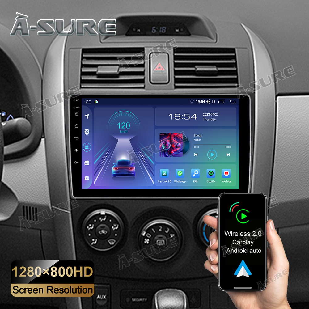 Android 12 Autoradio 2+32GB GPS Navi CarPlay DSP Für Toyota Corolla 2006-2012 