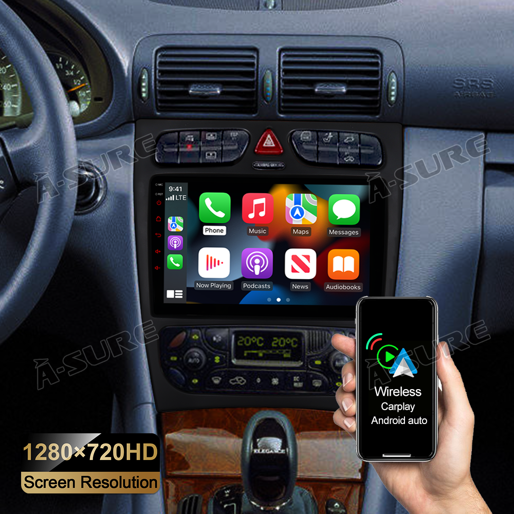 9'' 64G Radio Navi 4G LTE Carplay Android Auto GPS für Mercedes Benz W203 2000-2004