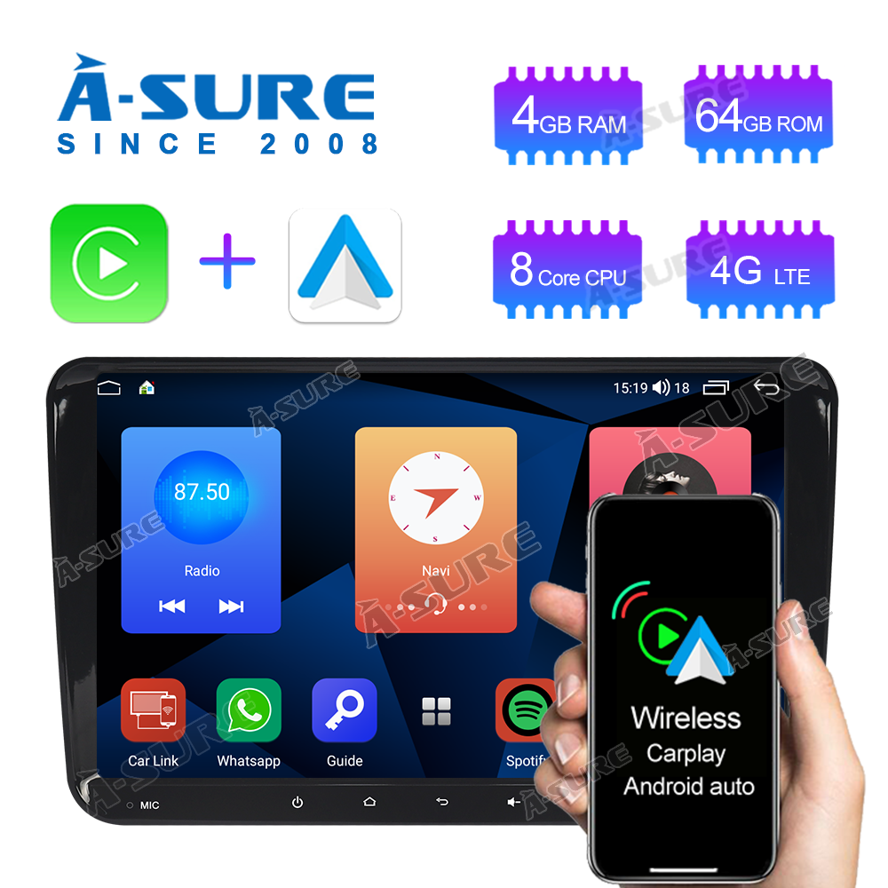 A-Sure 9" Carplay 4GB+64GB Android 11 Navigationssystem GPS VW Passat Polo Golf Tiguan Touran
