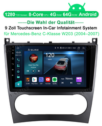 9" Android 13 Autoradio 4+64GB 8-Kern Navi für Mercedes Benz C/CLC Klasse W203 2004-2007 CarPlay ChatGPT WIFI 4G GPS
