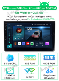 4+64GB Android 13 Autoradio CarPlay GPS Navi für Audi A4 S4 RS4 B6 B7 BOSE WIFI BT DSP ChatGPT