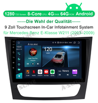 4G LTE CarPlay 8-Kern Android 13 Autoradio 4+64GB für Mercedes-Benz E/CLS W211 C219 GPS WIFI BT ChatGPT DSP