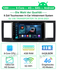 4+64GB 8-Core Android 13 Autoradio GPS DSP 4G Dongle Navi für VW T6 Transporter Multivan ChatGPT WIFI