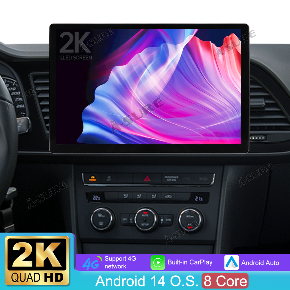 13,1" 8-Kern Android 14 Autoradio 4+64GB für SEAT LEON MK3 2013-2019, 2K IPS Touchscreen kabelloses CarPlay Android Auto GPS-Navigation Bluetooth Wi-Fi DSP FM RDS 4G LTE