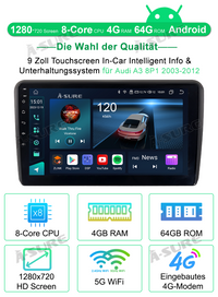 4+64GB Android 13 Autoradio Carplay 8-Core für AUDI A3 S3 RS3 8P 8V Bose GPS Navi WiFi BT DSP ChatGPT