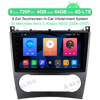 A-Sure Octa-Core 4GB+64GB Android 10 Wireless Carplay GPS Navi Autoradio für Mercedes CLC/CLK Klasse C-Class W203 (2004–2007) Built-in 4G LTE Modern WiFi Bluetooth