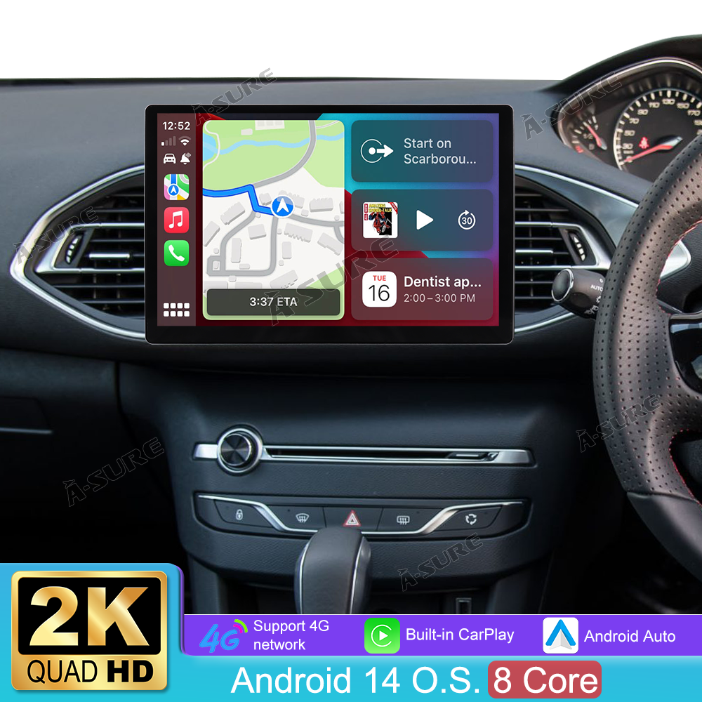 13,1" 8-Kern 4+64GB Android 14 Autoradio für Peugeot 308 ii T9 2013-2021, 2K IPS Touchscreen kabelloses CarPlay Android Auto GPS-Navigation Bluetooth 5.1 Wi-Fi DSP FM RDS 4G LTE