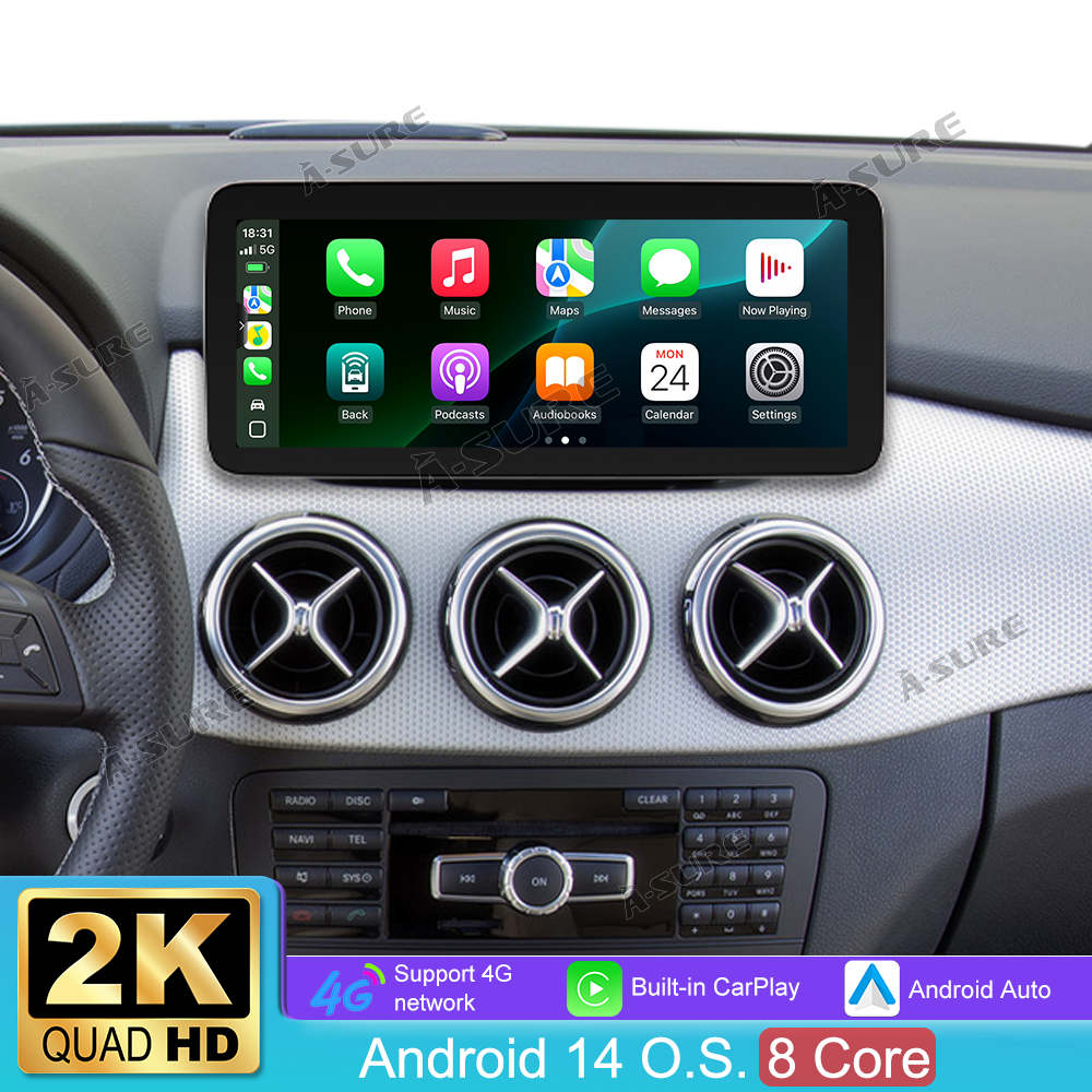 12,3 Zoll 8-Kern 4+64GB Android 14 Autoradio für MERCEDES BENZ B-Class W246 2012-2014 (NGT 4.5), 2K IPS Touchscreen kabelloses CarPlay Android Auto GPS-Navigation Bluetooth Wi-Fi 4G LTE DSP FM RDS USB Rückfahrkamera