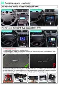 4G LTE CarPlay 8-Kern Android 13 Autoradio 4+64GB für Mercedes-Benz E/CLS W211 C219 GPS WIFI BT ChatGPT DSP