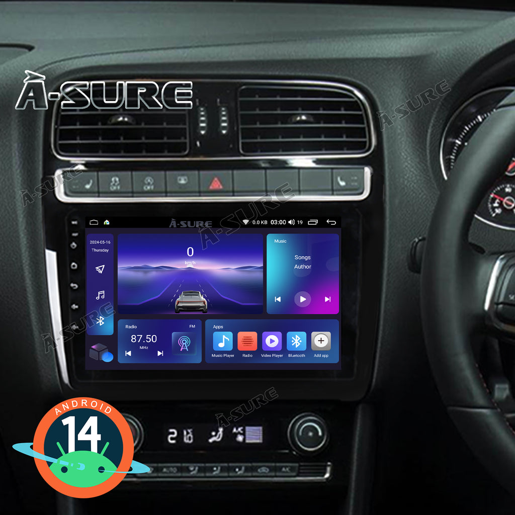 9 Zoll 2+64GB Android 14 Autoradio für VW Polo V 6C 2008-2017 mit 1280HD IPS Touchscreen kabelloses CarPlay Android Auto GPS-Navigation Bluetooth 5.0 Wi-Fi DSP USB Rückfahrkamera